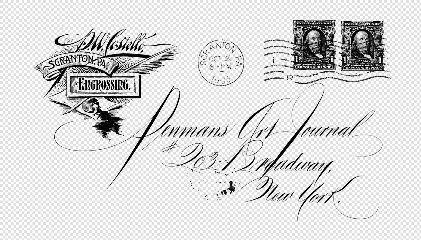 Decorative Calligraphy and Stamps from Vintage 1905 Postcard