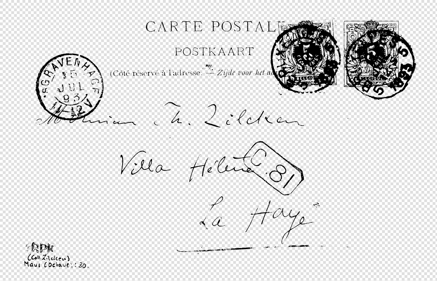 Dutch Postcard Sample with Old Handwriting and Various Postal Stamps