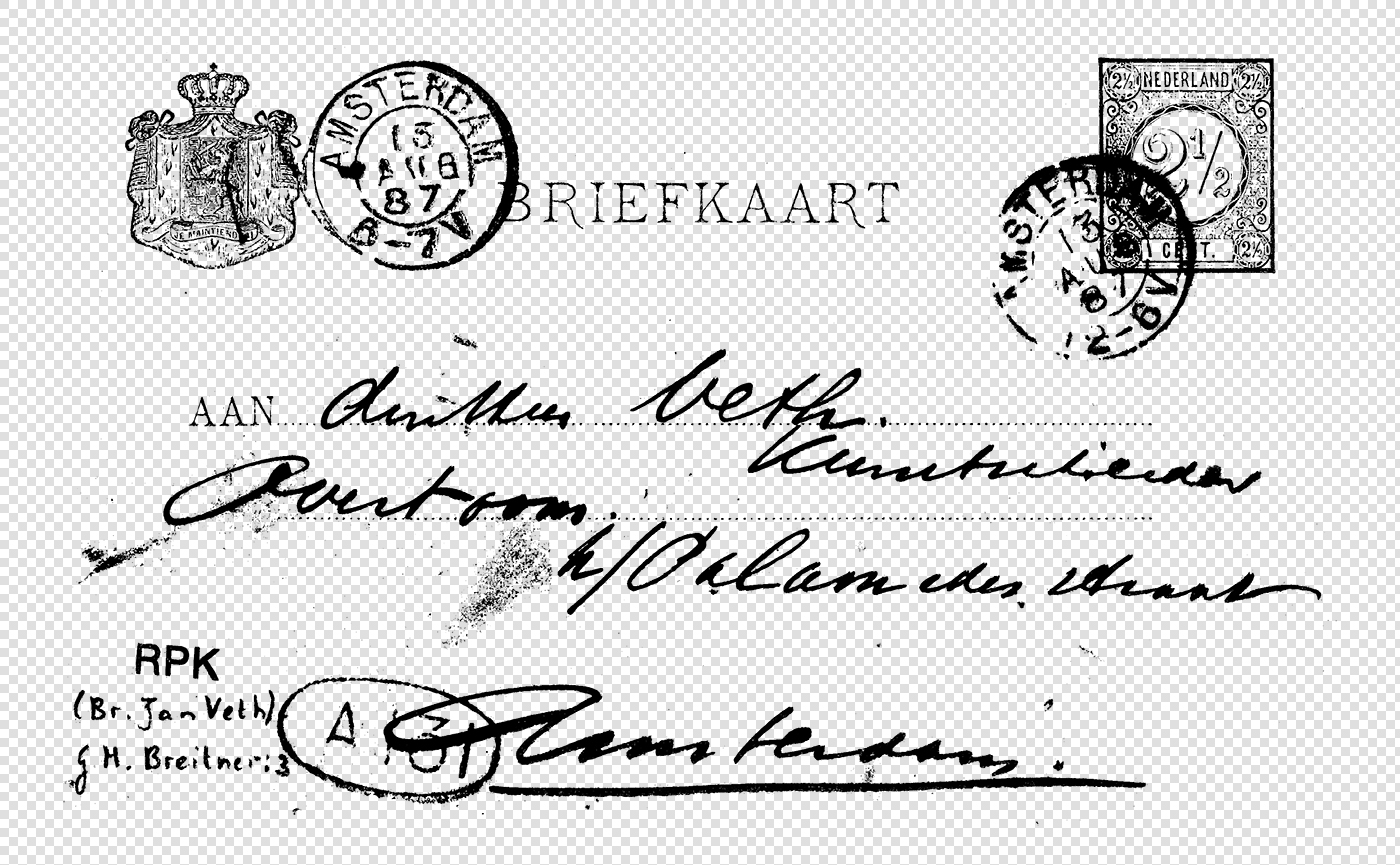 Dutch Postcard Sample with Old Handwriting and Various Postal Stamps