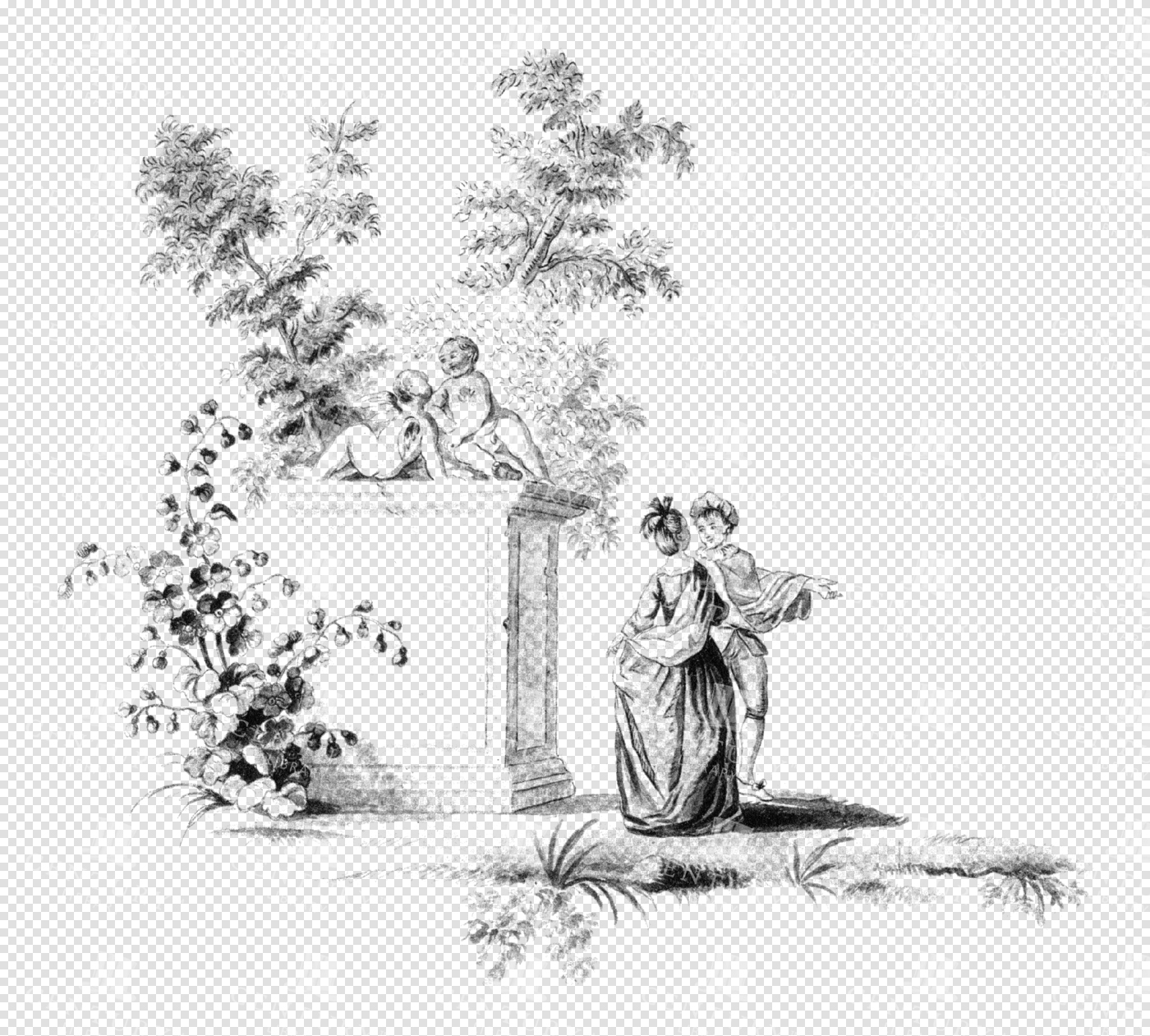 Garden Scene with Figures and Monument