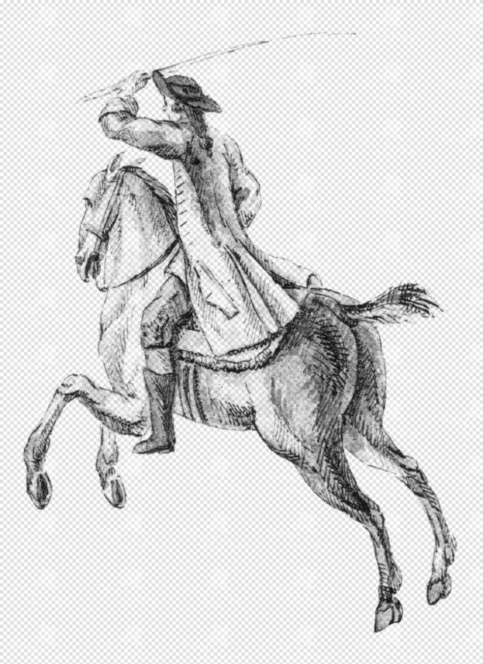 A Dynamic Illustration of a Horseman in Mid-Gallop Holding a Whip