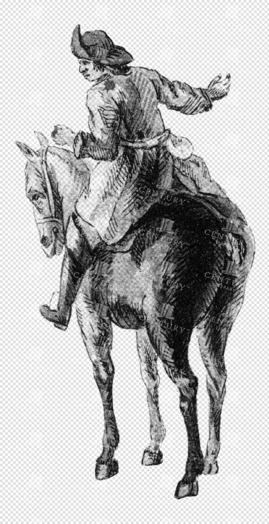 Horseback Rider Giving Directions in a Traditional Ink-Style Illustration