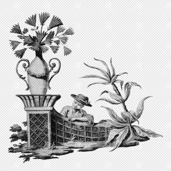Contemplative Young Man Beside Garden Wall with Decorative Urn