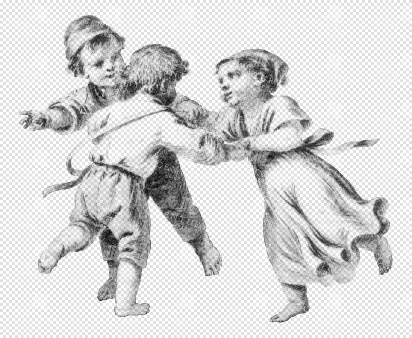 Joyful Children Dancing in Vintage Engraved Toile Style