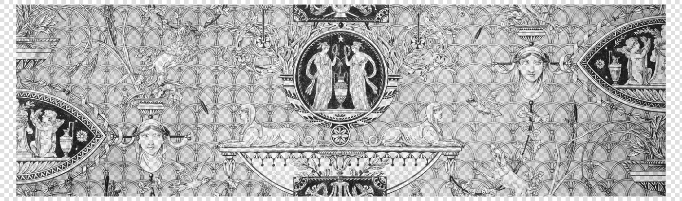 Ornate Toile De Jouy Wallpaper Print with Mythological Figures and Victorian Patterns