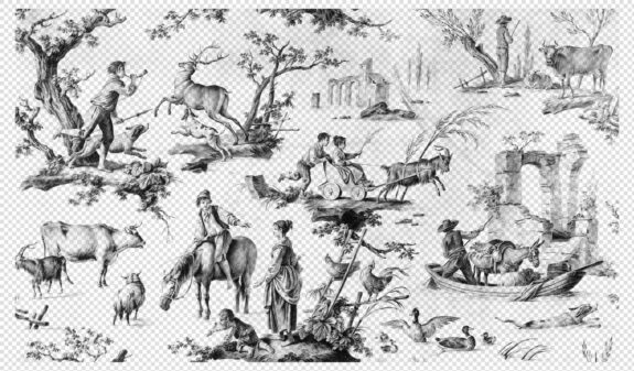 Toile De Jouy Print with Rural Scenes