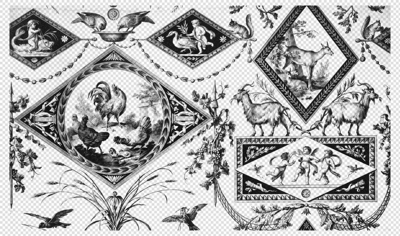 Toile De Jouy Print with Farm Animals