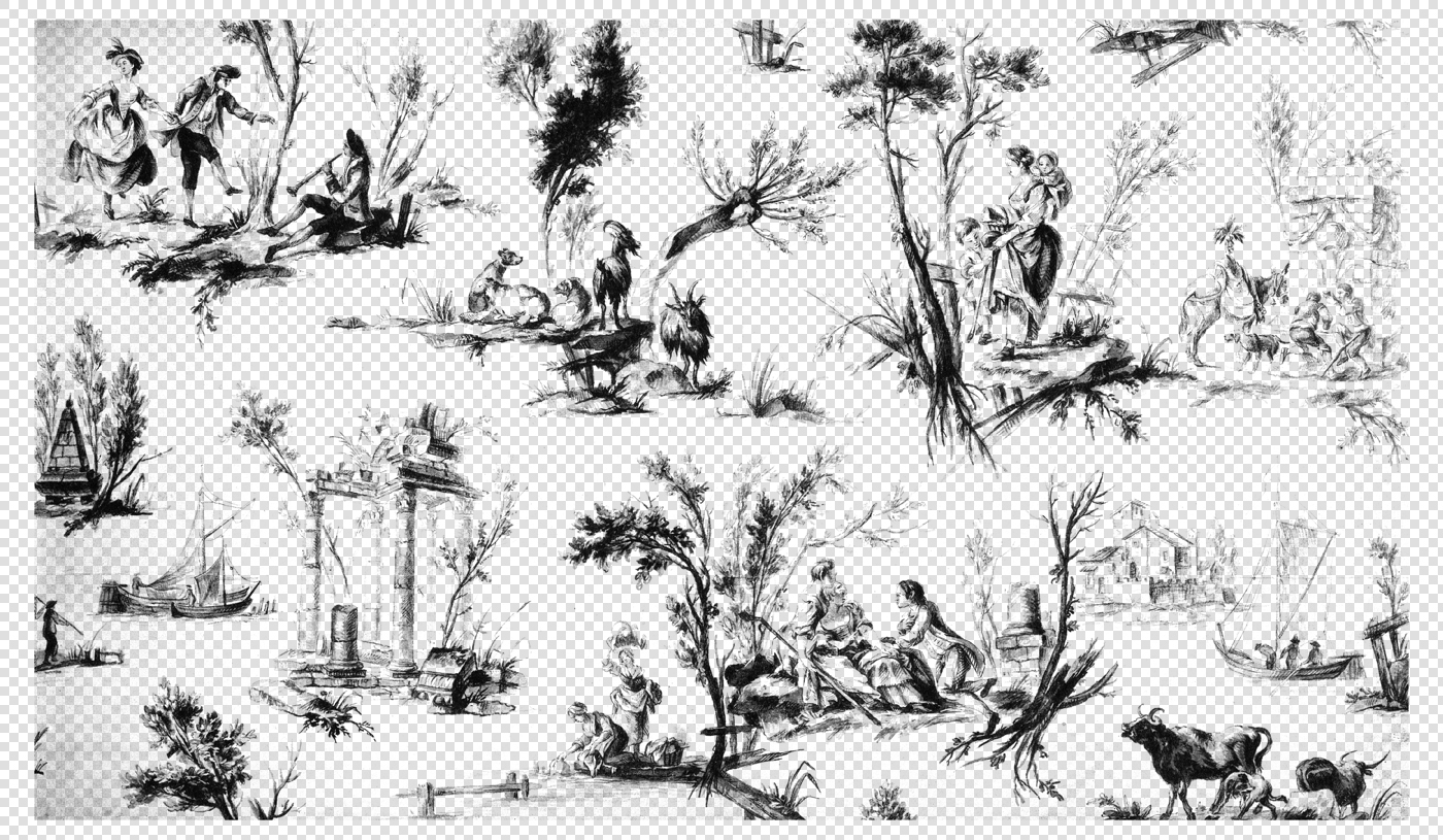 Toile De Jouy Print with Pastoral Scenes