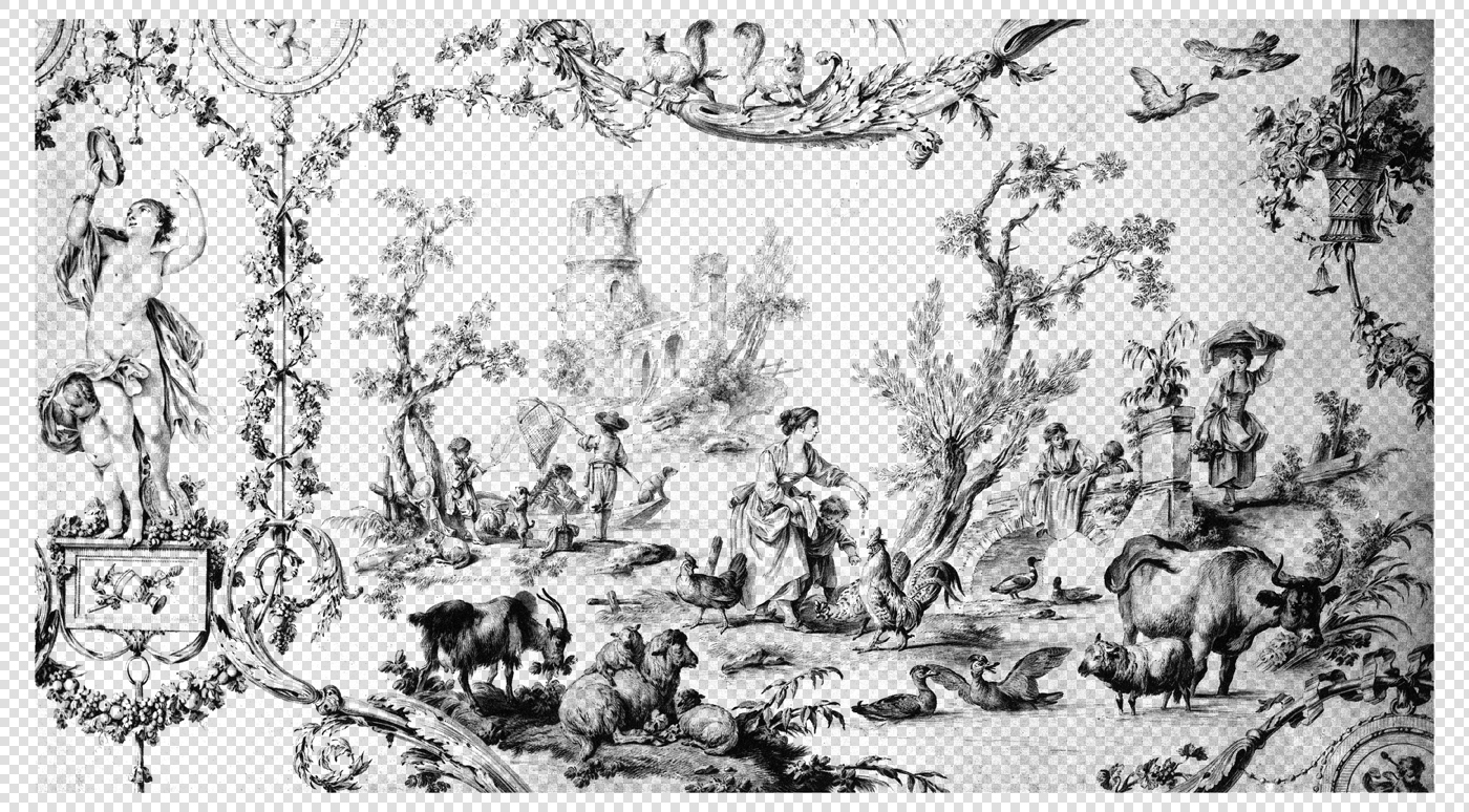 Toile De Jouy Print with Rural Scenes