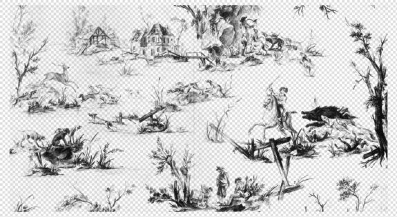 Toile De Jouy Print Featuring Hunting Scene with Riders