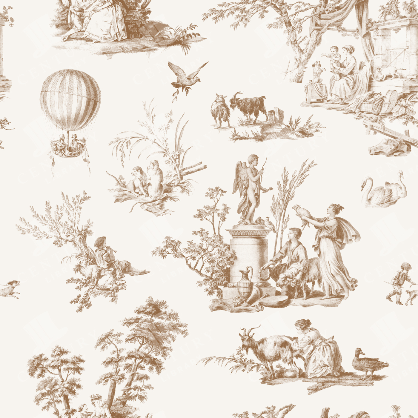 Pastoral Elegance Toile De Jouy Seamless Pattern – Sepia Variant