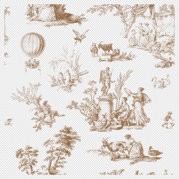 Pastoral Elegance Toile De Jouy Seamless Pattern – Sepia Variant (Transparent PNG)