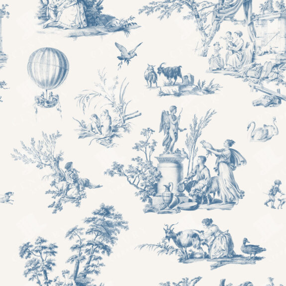 Scenic Countryside Toile De Jouy Seamless Pattern – Blue Variant