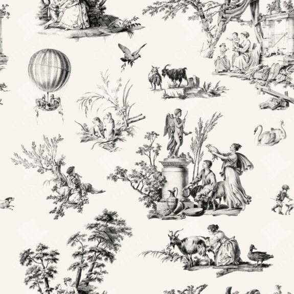 Elegant Countryside Toile De Jouy Seamless Pattern – Black Variant (Vintage Aesthetic)