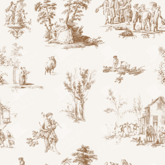 Vintage Toile De Jouy Seamless Pattern – Sepia Variant with Pastoral Scenes