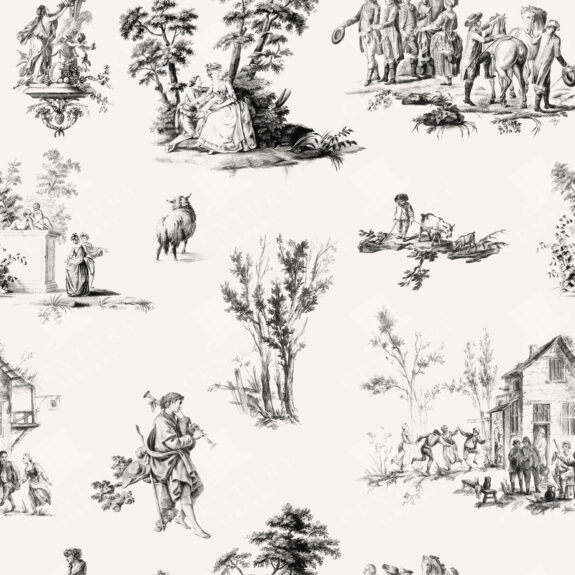 Toile De Jouy Seamless Pattern – Black and White Vintage Countryside Design