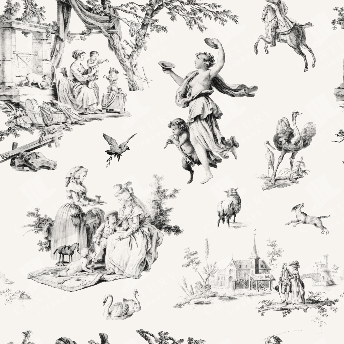 Toile De Jouy Seamless Pattern – Black and White Vintage Countryside Design