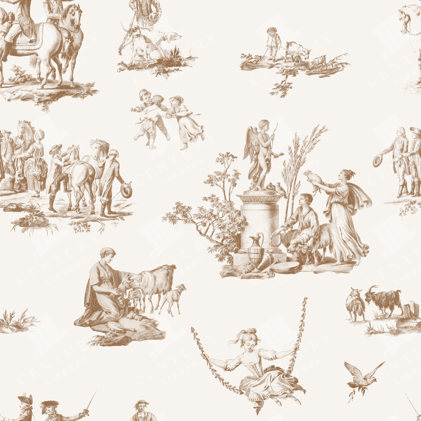 Toile De Jouy Seamless Pattern – Sepia Variant Vintage Countryside Design