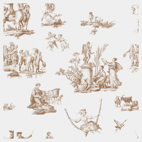 Toile De Jouy Seamless Pattern – Sepia Variant (Transparent PNG) Pastoral Design