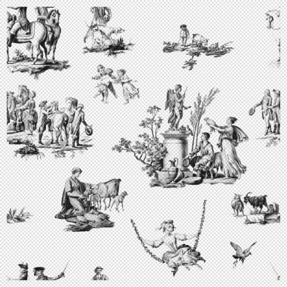 Toile De Jouy Seamless Pattern – Black and White Vintage Design (Transparent PNG)