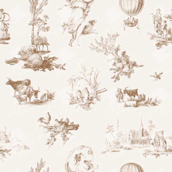 Toile De Jouy Seamless Pattern – Sepia Vintage Pastoral Countryside Design