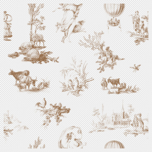 Toile De Jouy Seamless Pattern – Sepia Countryside Vintage Art (Transparent PNG)
