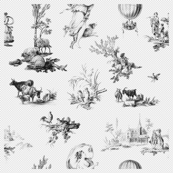 Toile De Jouy Seamless Pattern – Black Variant (transparent Png) Vintage Pastoral Design