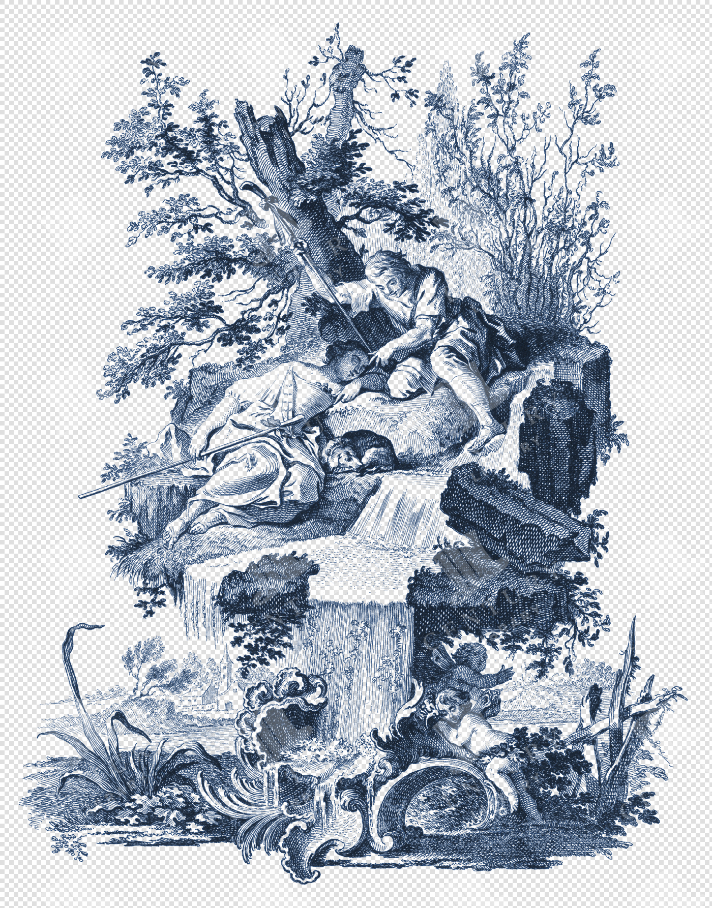 Elegant Toile De Jouy PNG Illustration – Ornamental Decorative Motifs in Line Art