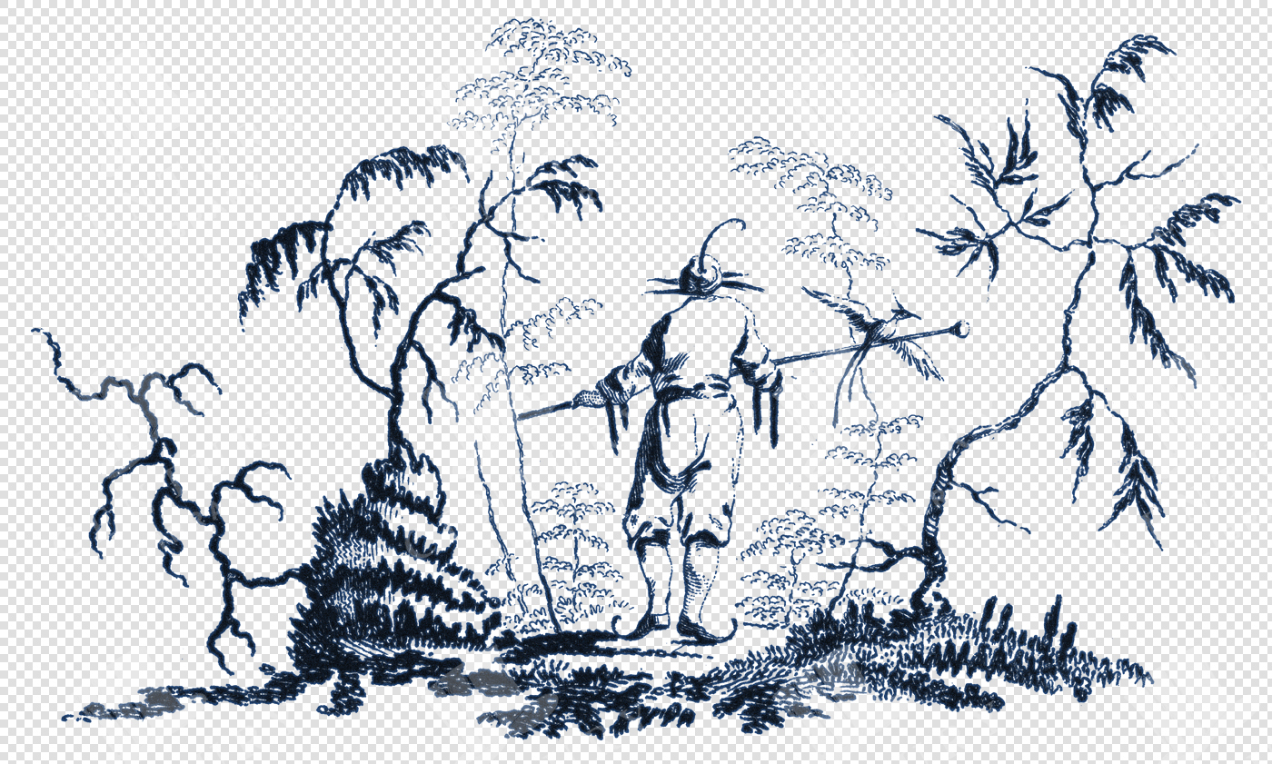 Intricate Chinoiserie Toile De Jouy Line Art – Ornamental Decorative PNG Illustration