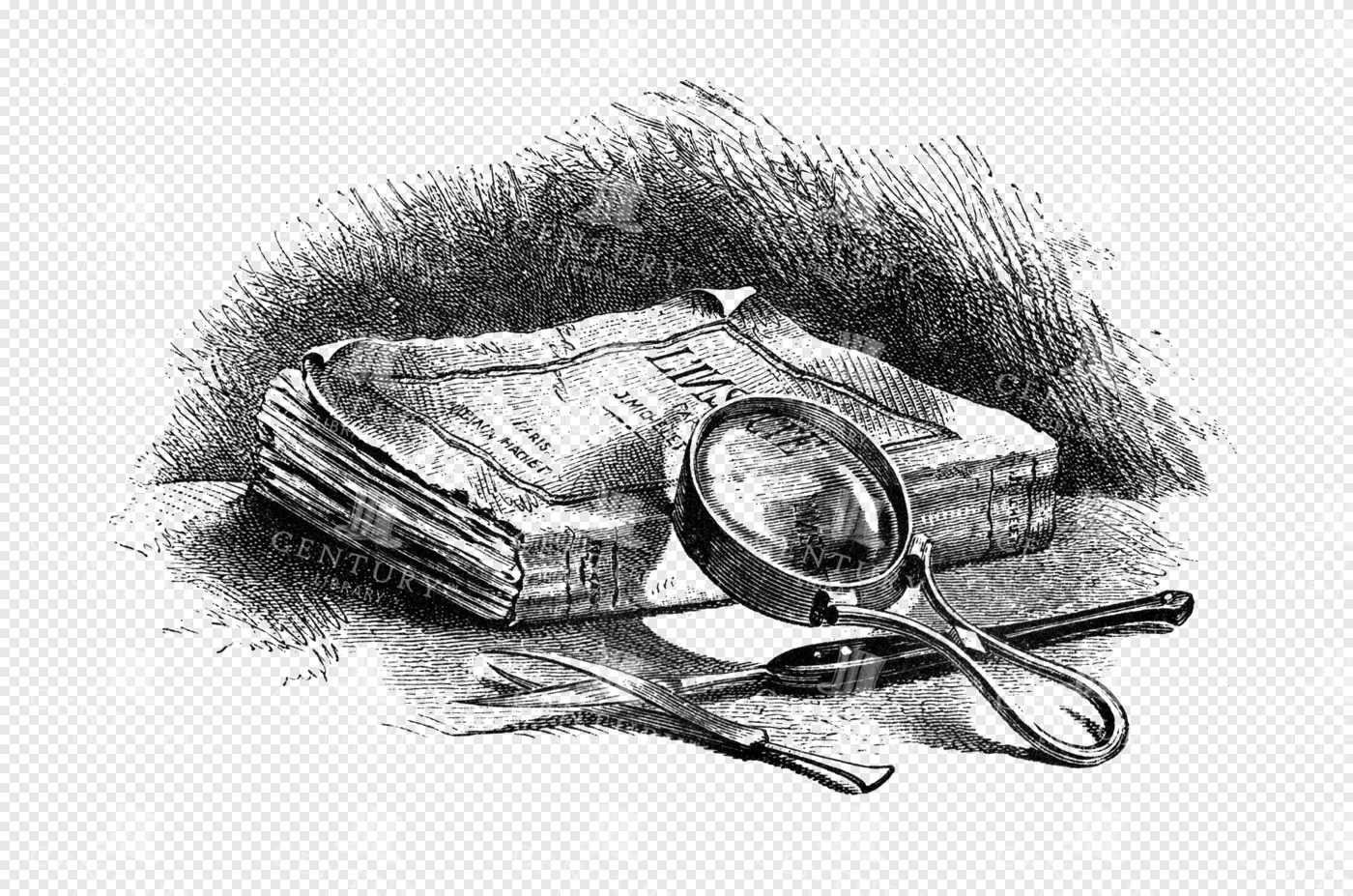 Romantic Engraved Still Life of Old Books