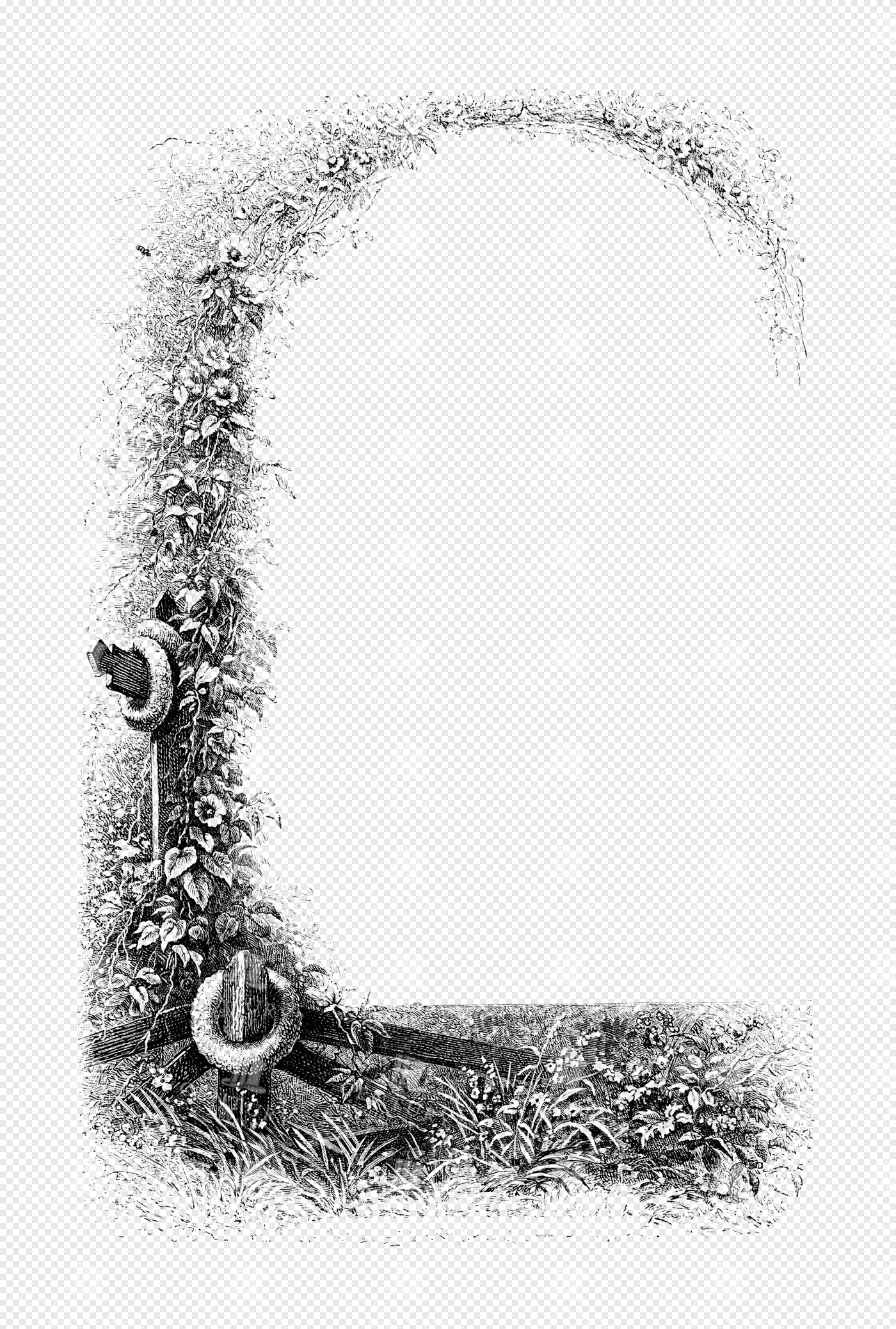 Romantic Floral Arch with Vine-Covered Fence