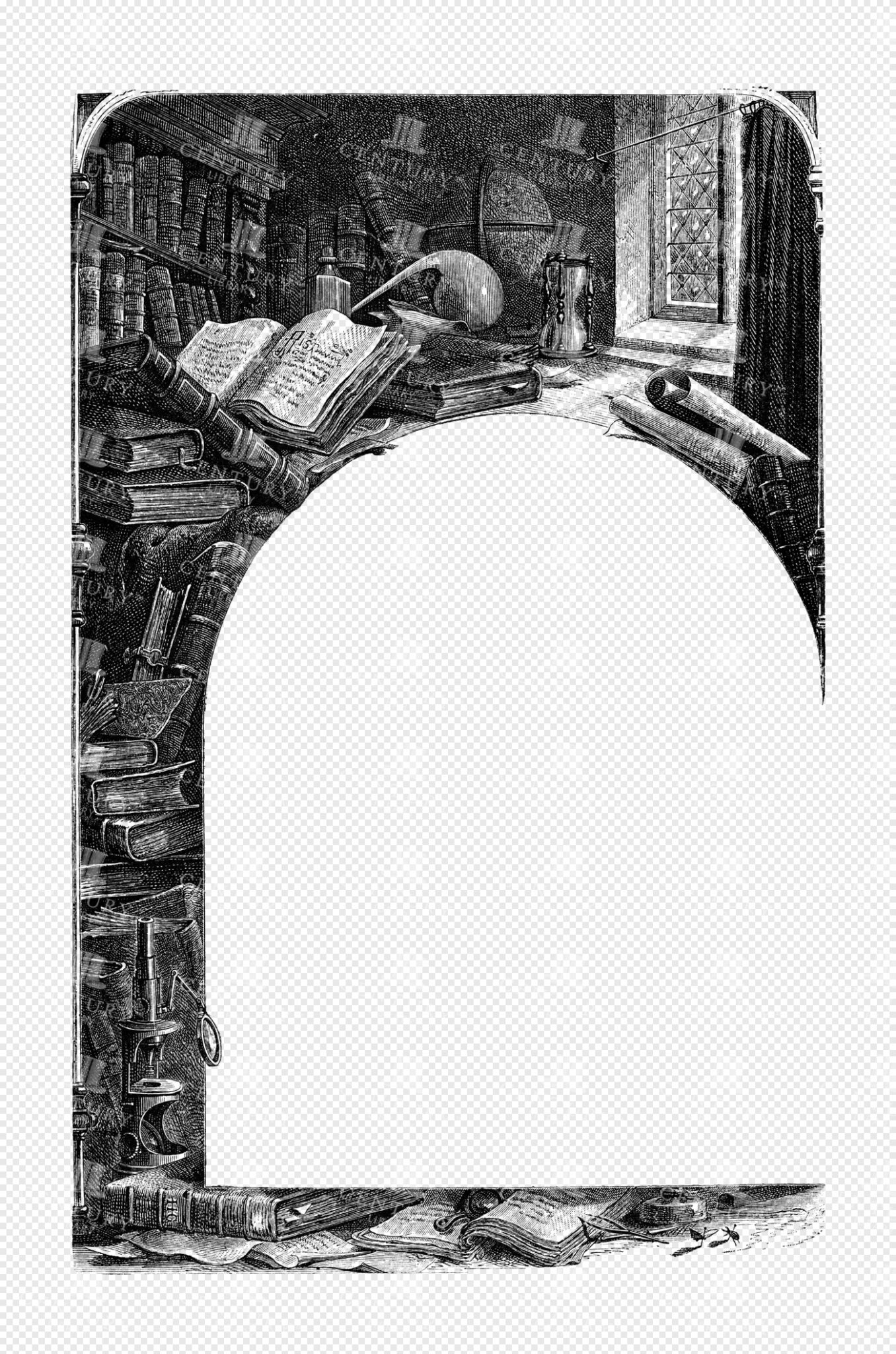 Romantic Engraved Frame Featuring Books