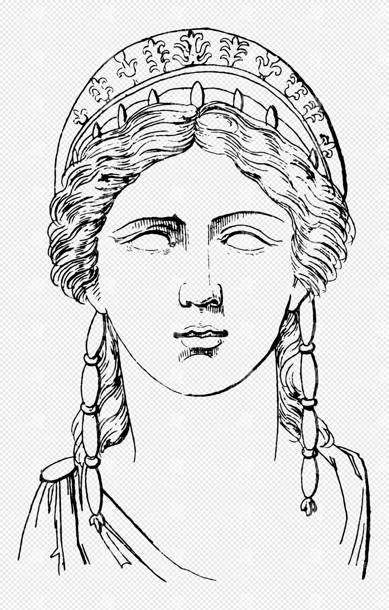 Mythological Greek Goddess Bust with Braided Hair and Ornate Laurel Crown
