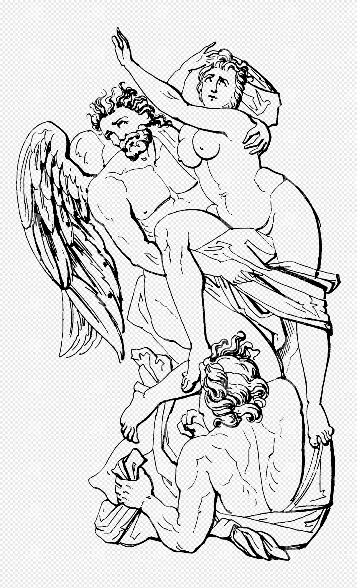 Dramatic Abduction of Orithyia by Boreas with Dynamic Winged Motion and Flowing Drapery