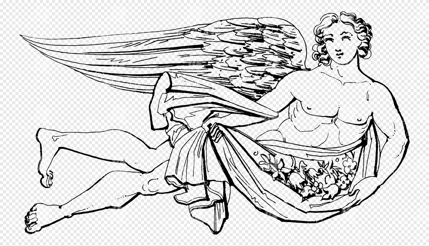 Winged God Zephyrus Flying Gracefully with Floral Garland in Classical Greek Mythology