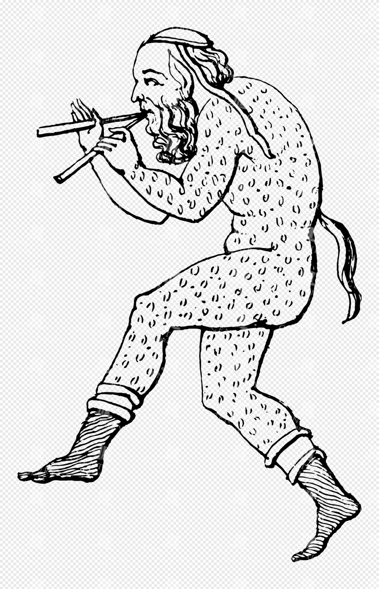 Pan Playing Double Flute in Greek Mythological Woodland Scene — Vintage Lineart Illustration