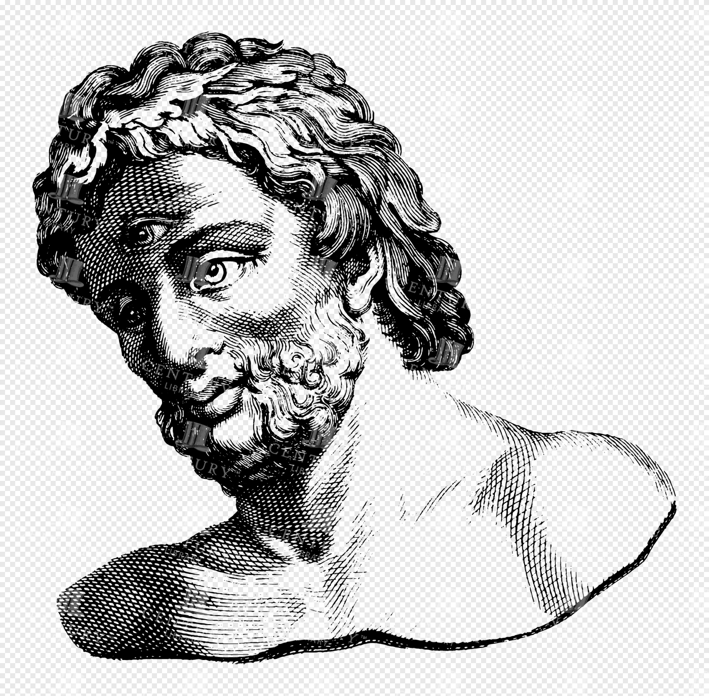 Mythological Cyclops Polyphemus with Intense Gaze and Textured Hair in Greek Line Art