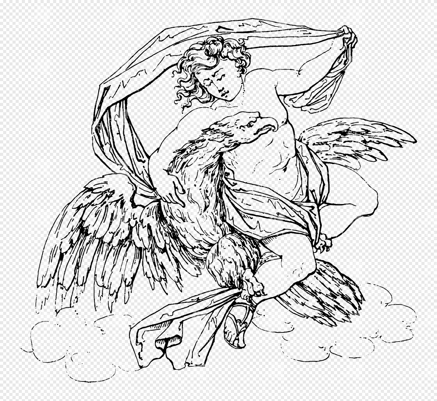 Greek Mythology Art of Zeus as an Eagle Carrying a Young Man