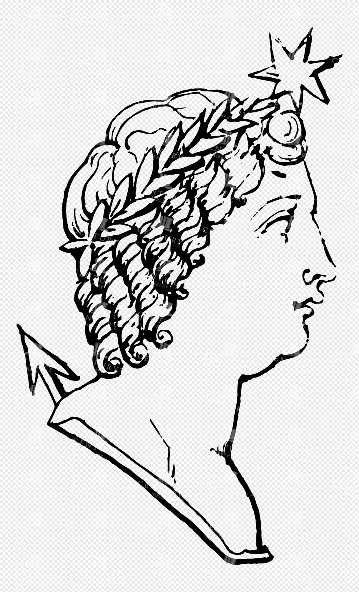 Mythological Lineart Portrait of Diana with Laurel Crown
