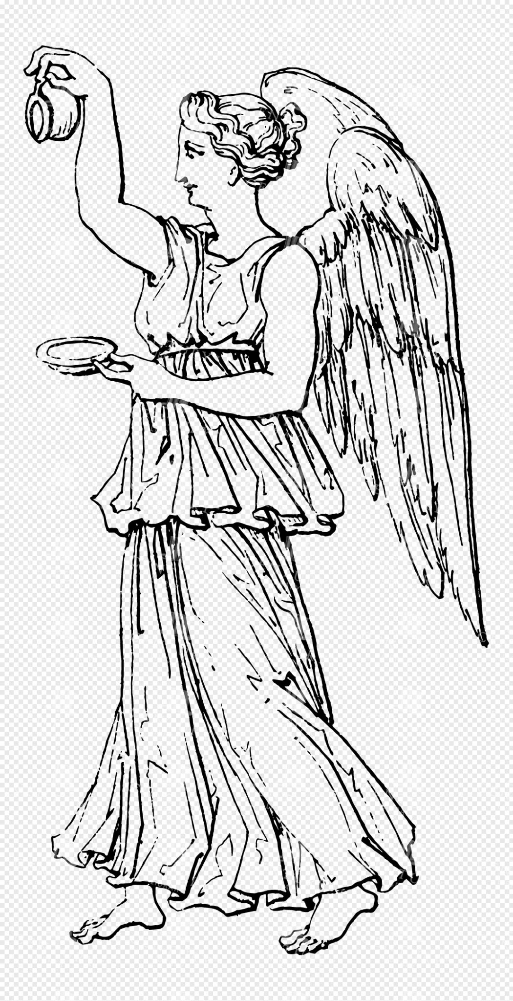 Greek Mythological Lineart of Winged Goddess Nike Pouring Offering with Elegant Grace