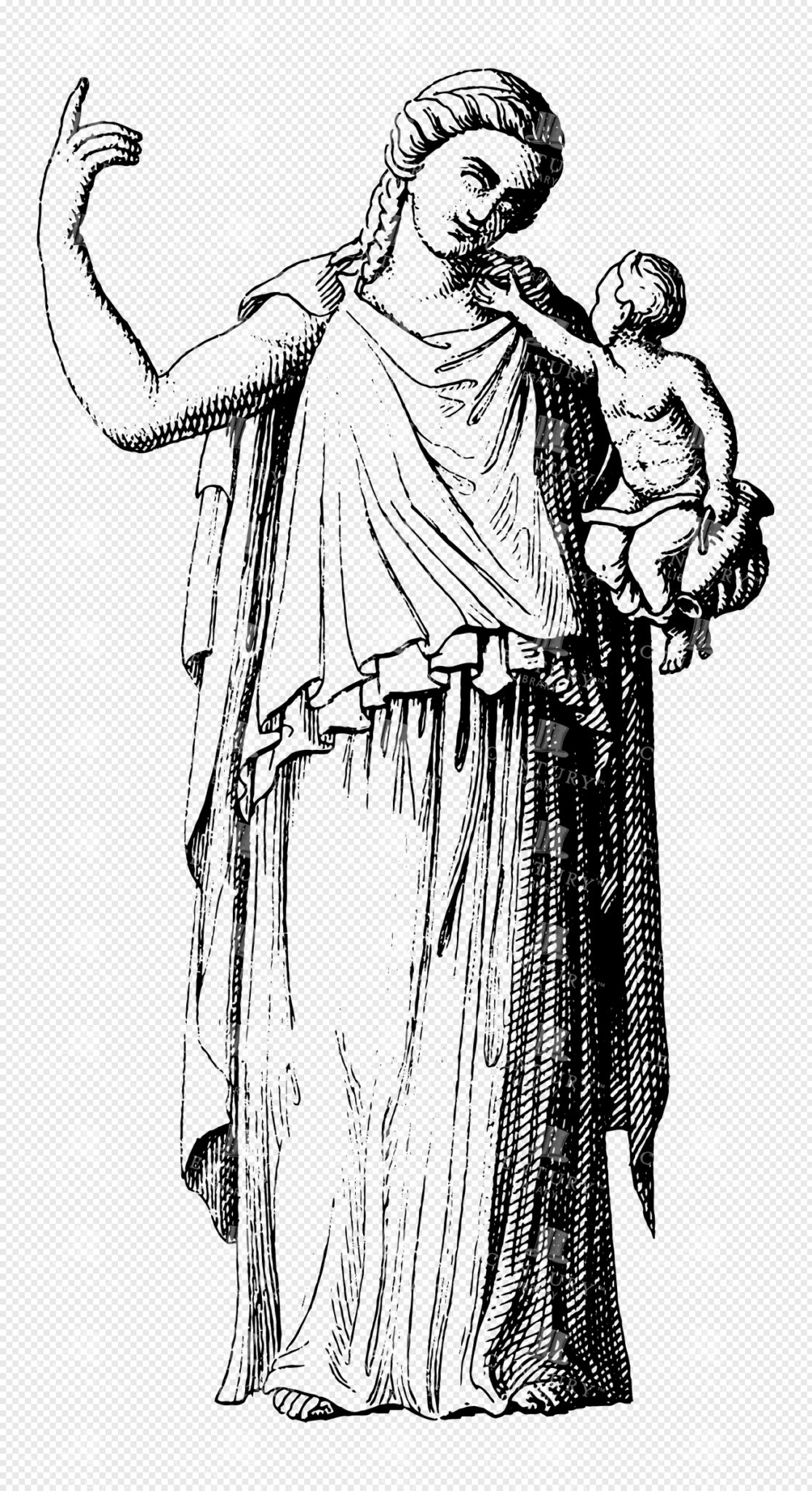 Statue of Eirene Holding Infant Plutus in Flowing Robes with Raised Arm
