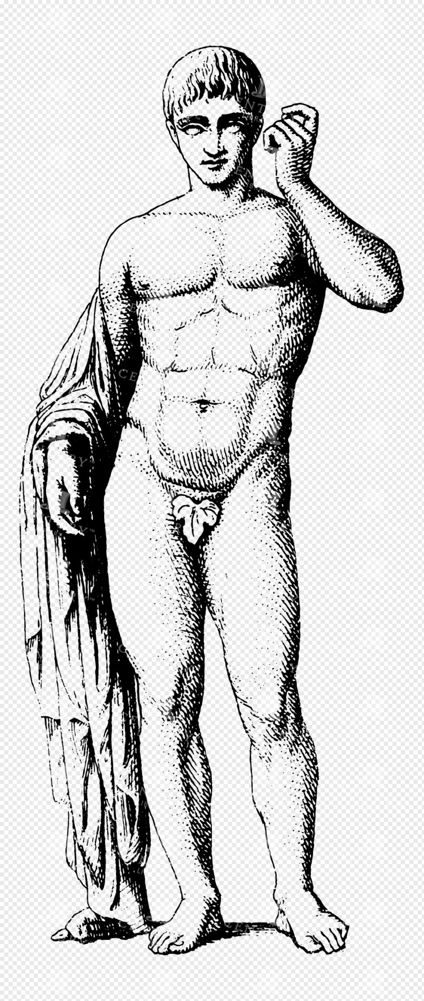 Greek God Hermes Standing Nude with Cloak and Classical Proportions