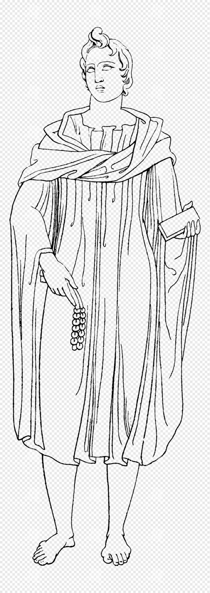 Greek Mythology Lineart Illustration Holding Grapes and Scroll in Robes