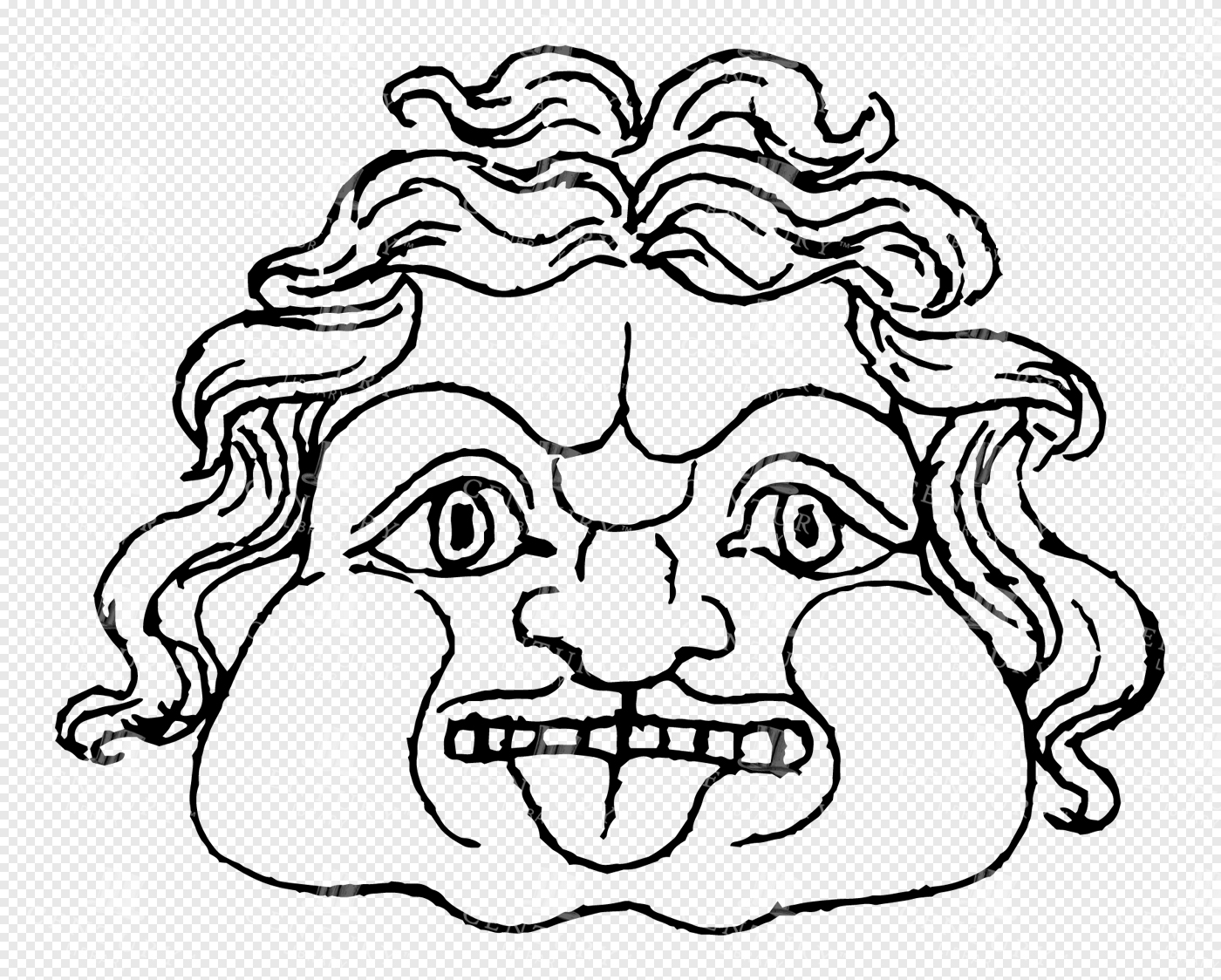 Scary and Mythical Gorgon Face with Wild Hair and Fierce Expression