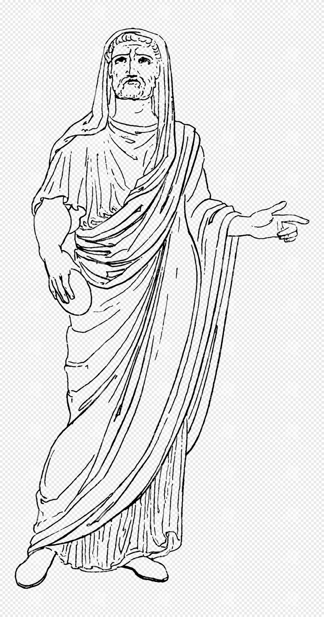 Roman Lineart with Flowing Toga and Expressive Gesture in Classical Style