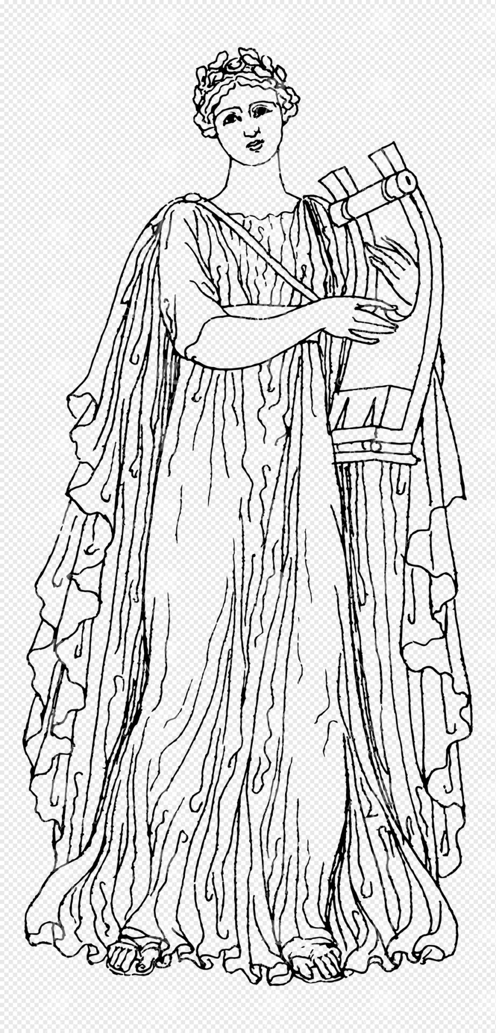 Greek Muse Erato Holding a Lyre with Flowing Robes and Laurel Wreath