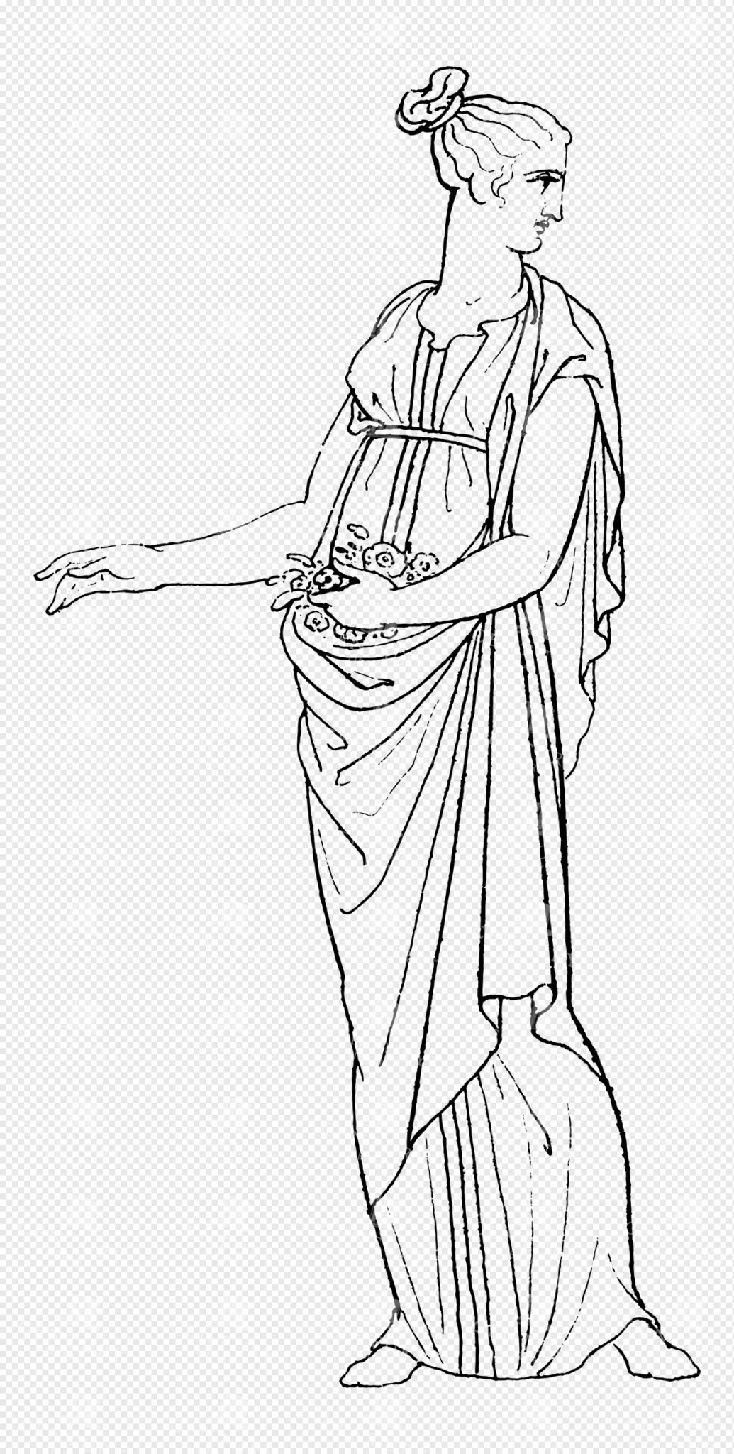 Flora Holding Flowers in Flowing Greek Garments with Graceful Stance and Elegant Pose