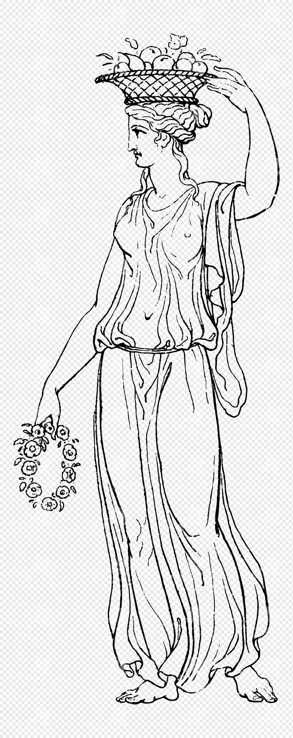Pomona Carrying Fruit Basket with Floral Wreath