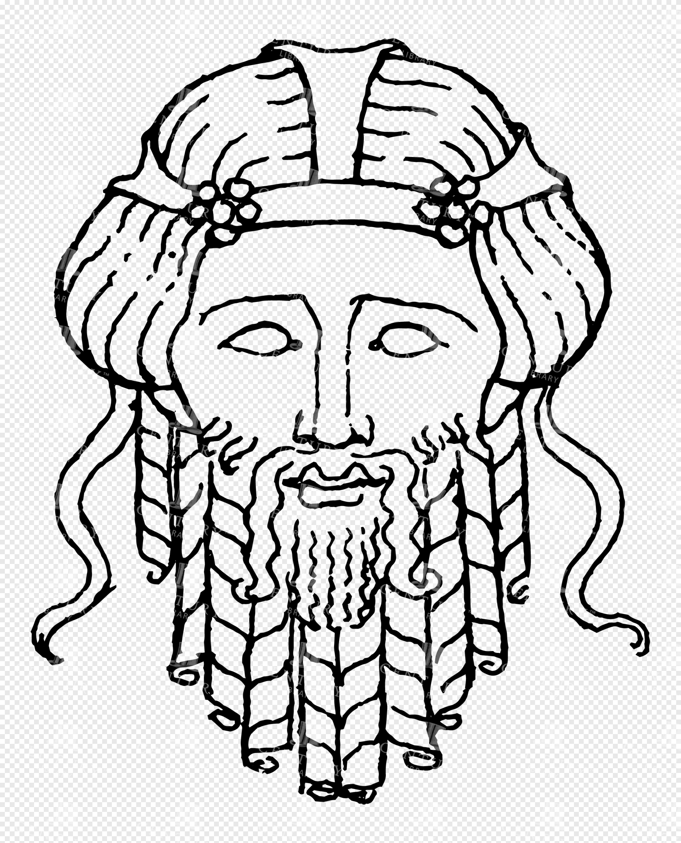 Greek Mythological Figure with Braided Beard