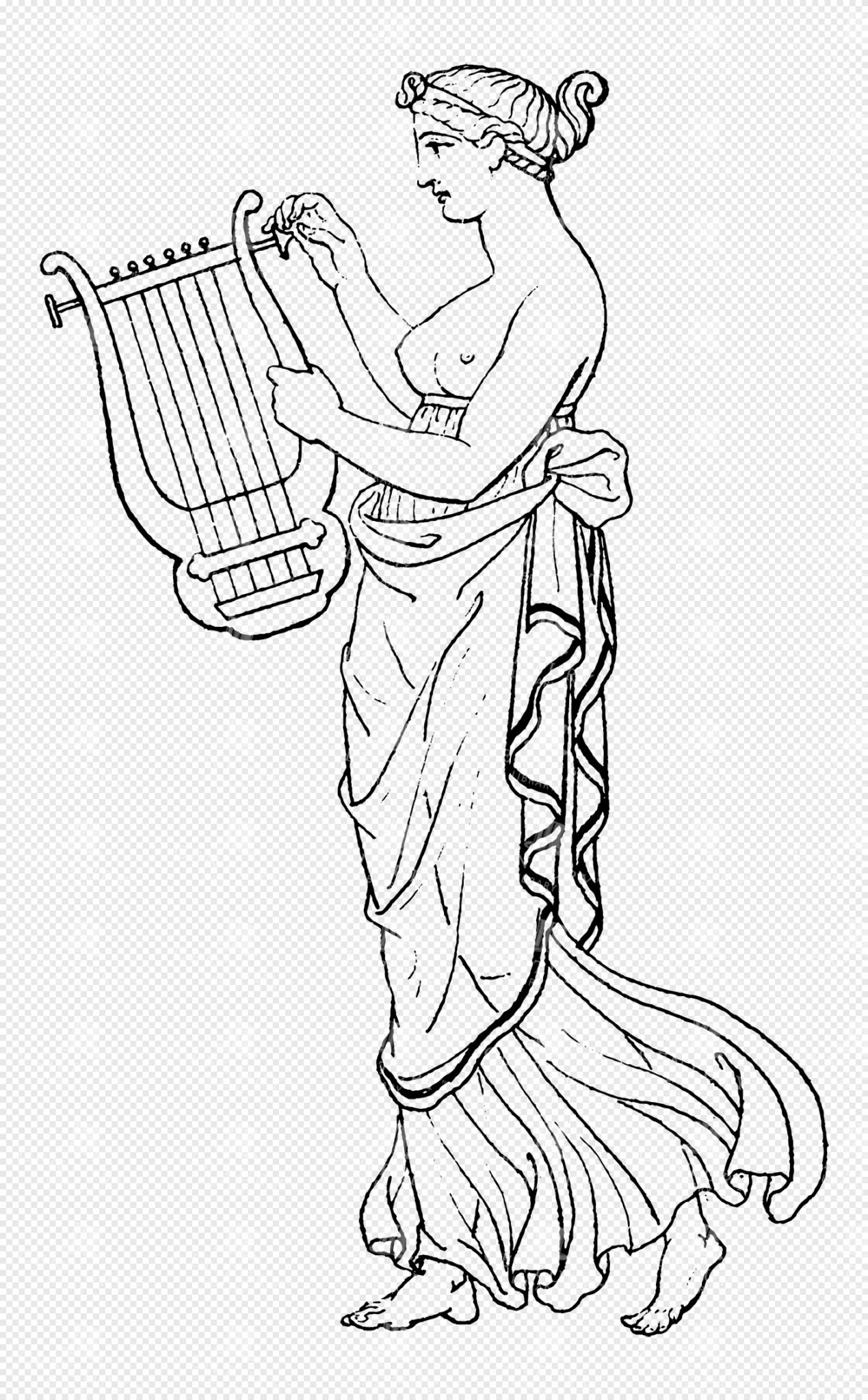 Greek Muse Playing Lyre in Flowing Draped Garment with Grace